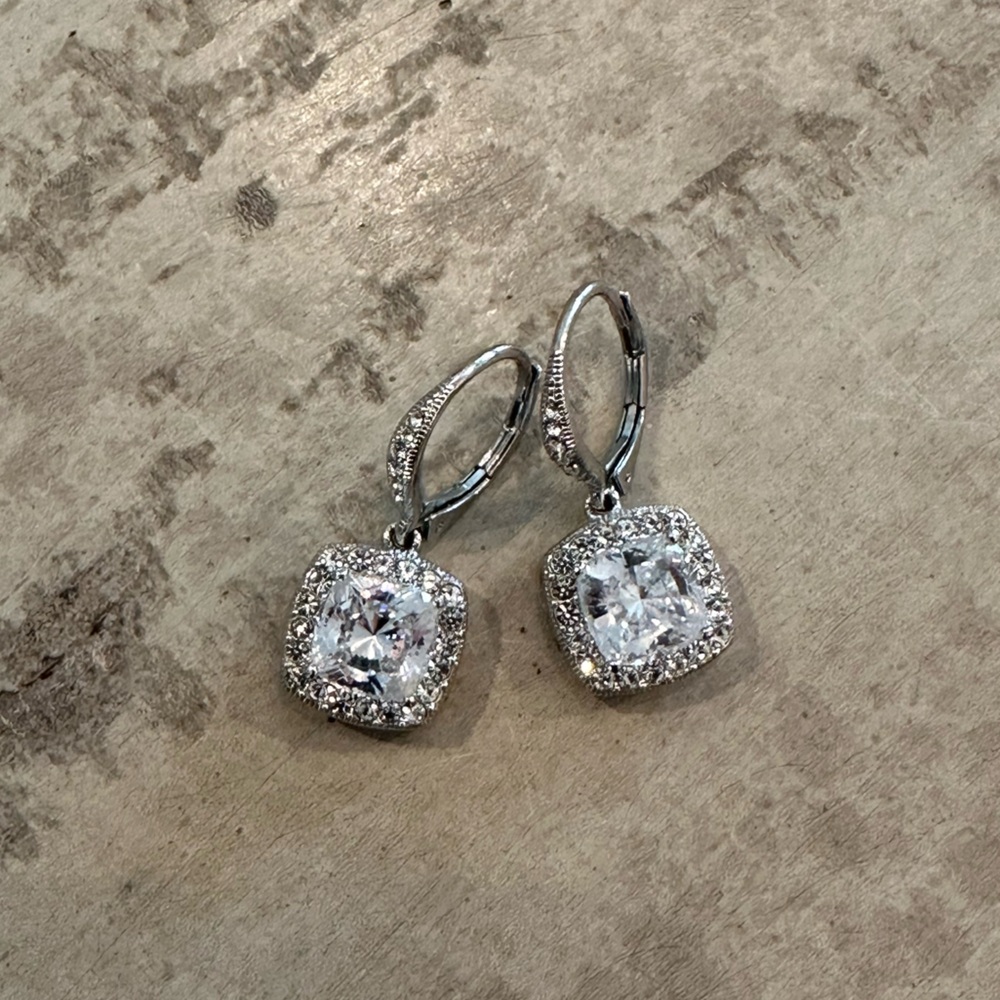 Nordstrom Silver Square Crystal Earrings